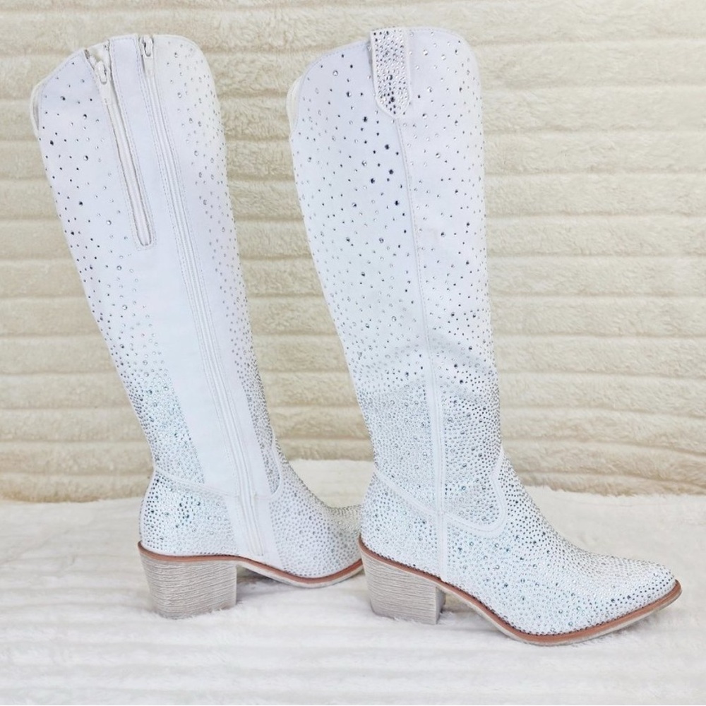 Wild Ones Glamour Cowboy Rhinestone Cowgirl Boots Tuck Zipper Plus White